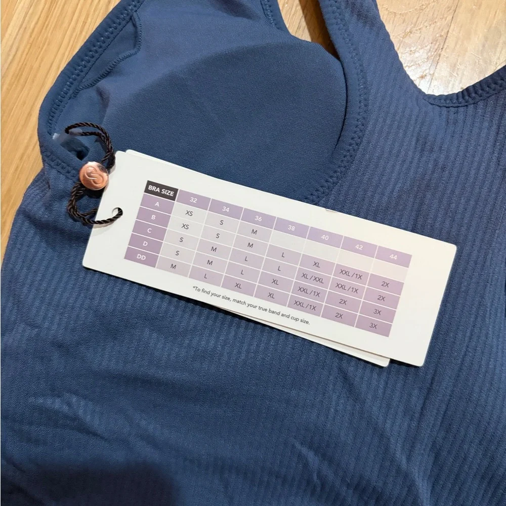 Women's Blue Ribbed workout top with Sports Bra - Picture 3 of 6